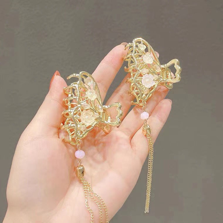 Butterfly Small Jaw Clip Alloy Hair Retro Style Elegant Fairy Small Tassel Shark