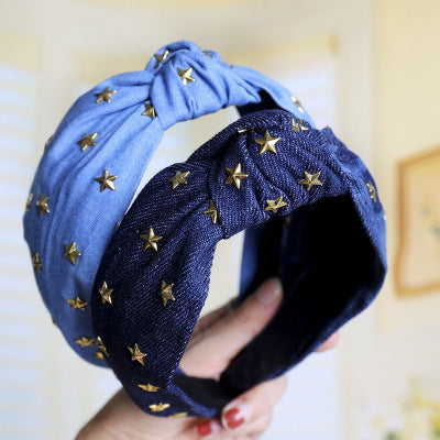 Denim art hot diamond star knotted headband