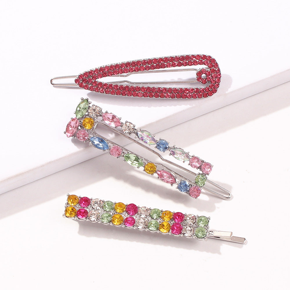 Fashion Simple Style Geometric Color Diamond Hair Clip Set