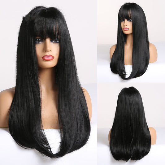 Qi Liuhai Long Straight Hair Hair End Curly Gradient Brown Black