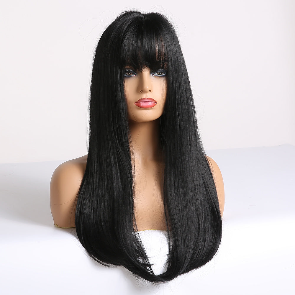 Qi Liuhai Long Straight Hair Hair End Curly Gradient Brown Black