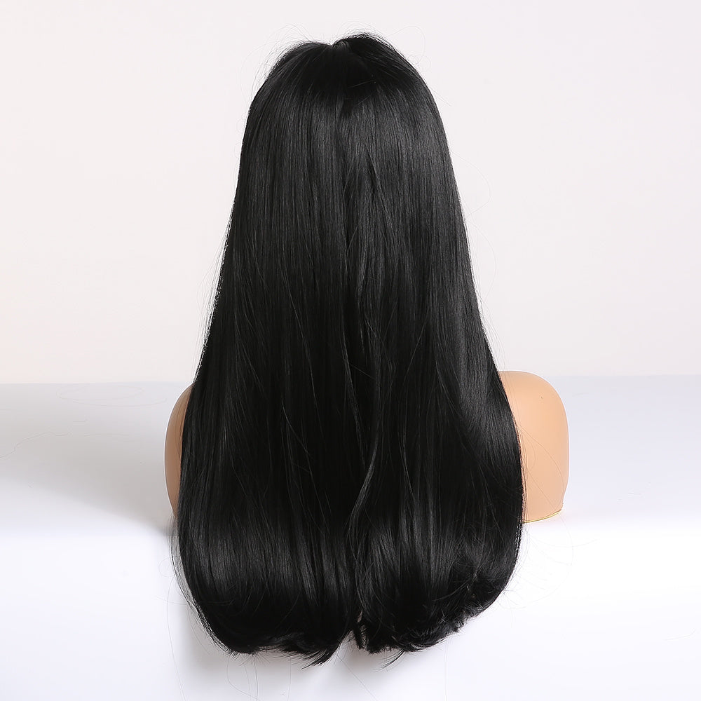 Qi Liuhai Long Straight Hair Hair End Curly Gradient Brown Black