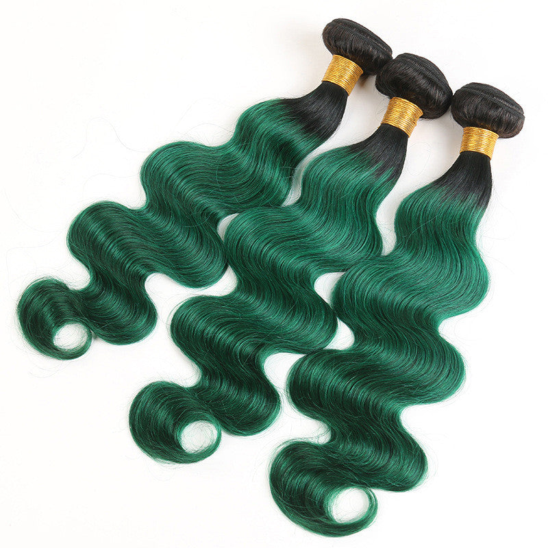 T1B green body wave hair