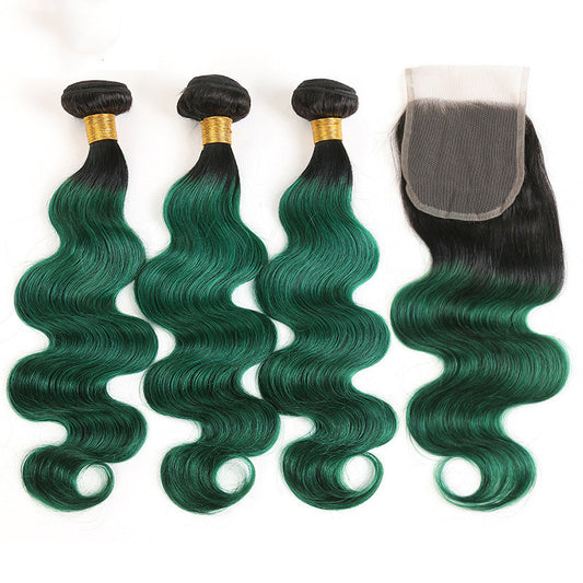 T1B green body wave hair