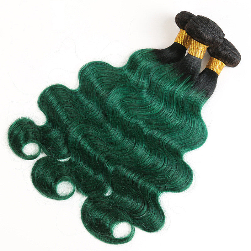 T1B green body wave hair