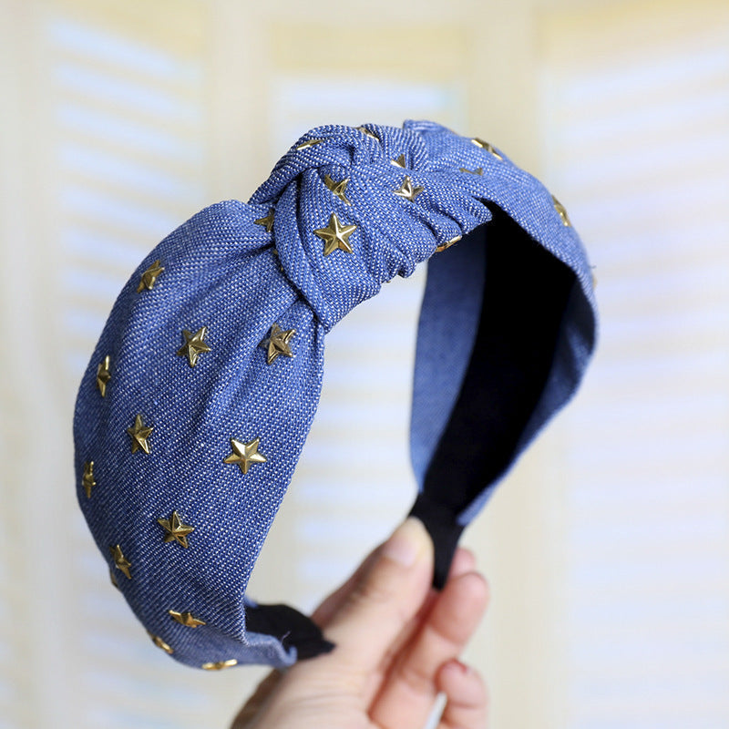 Denim art hot diamond star knotted headband