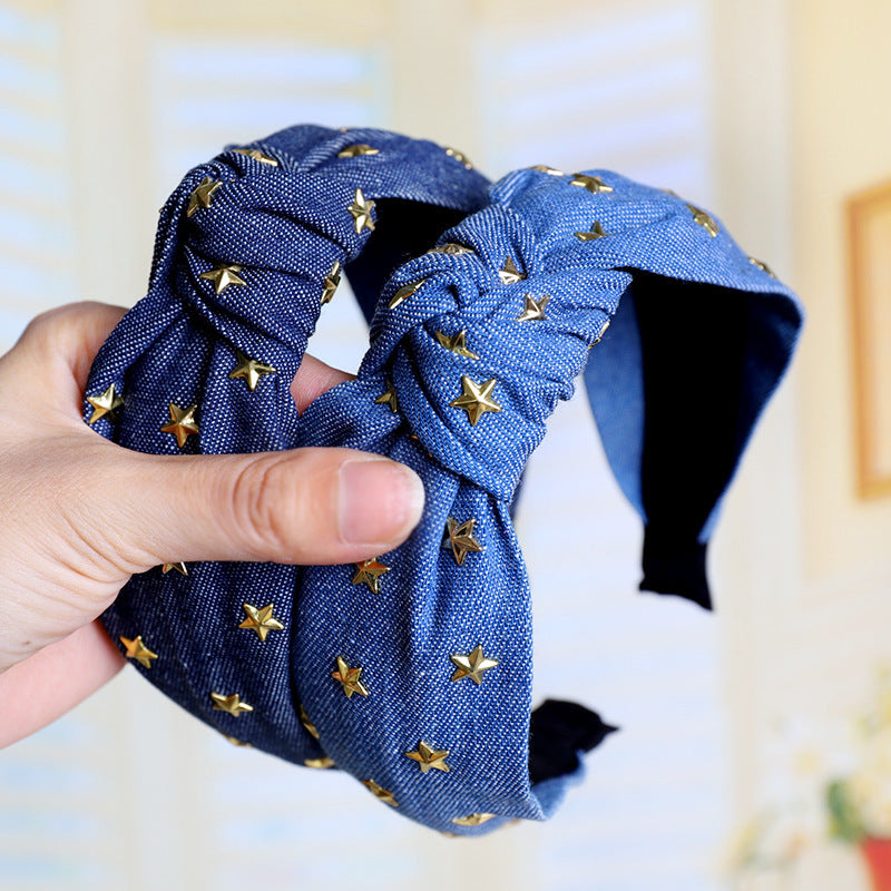 Denim art hot diamond star knotted headband