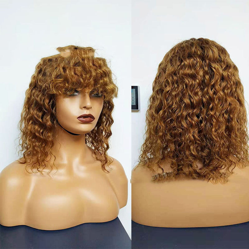 Water Wave Human Hair Wigs With Bangs