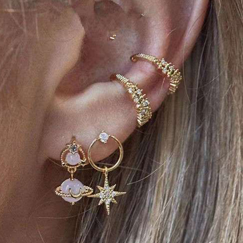 Diamond - Encrusted Octagon - Shaped Clip Earring Set