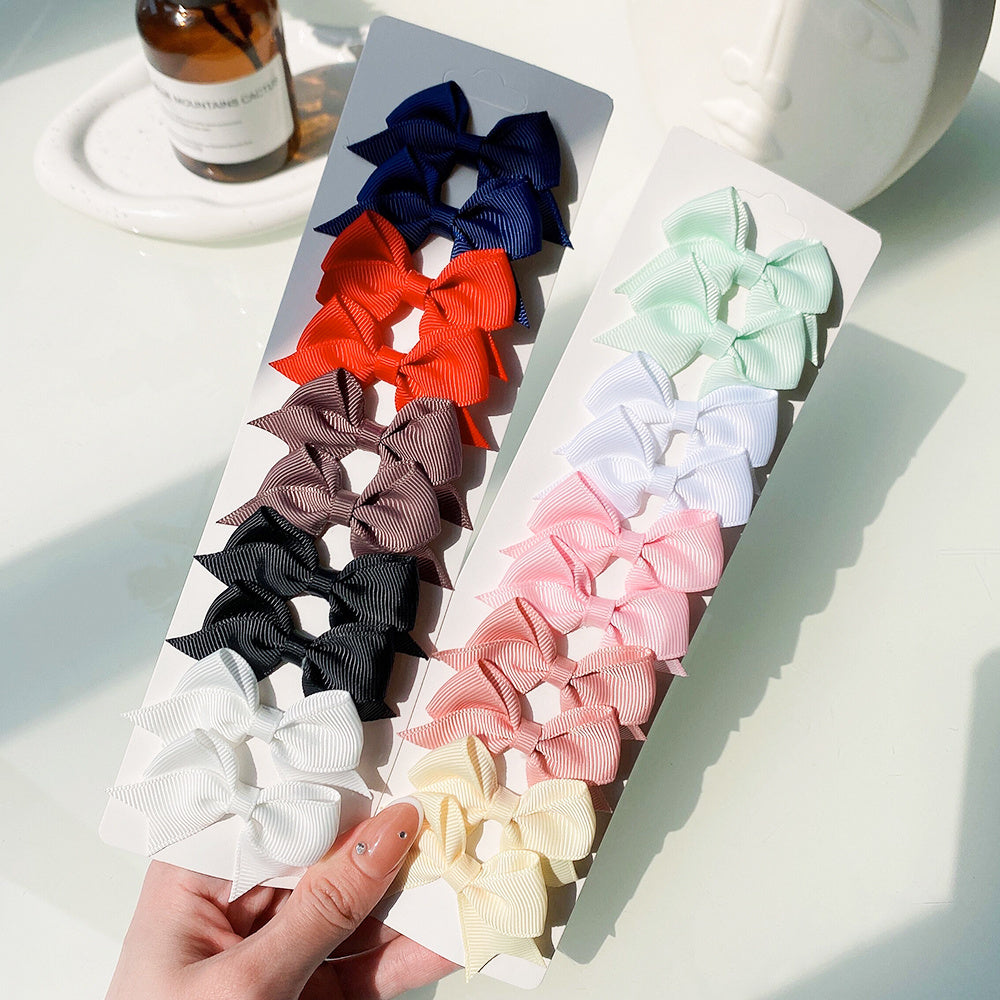 Solid Color Ribbon Bow Hair Clip Set